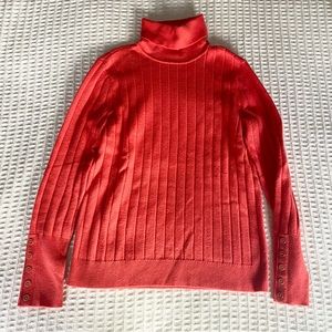 Talbots red cotton blend turtleneck with button detail size small